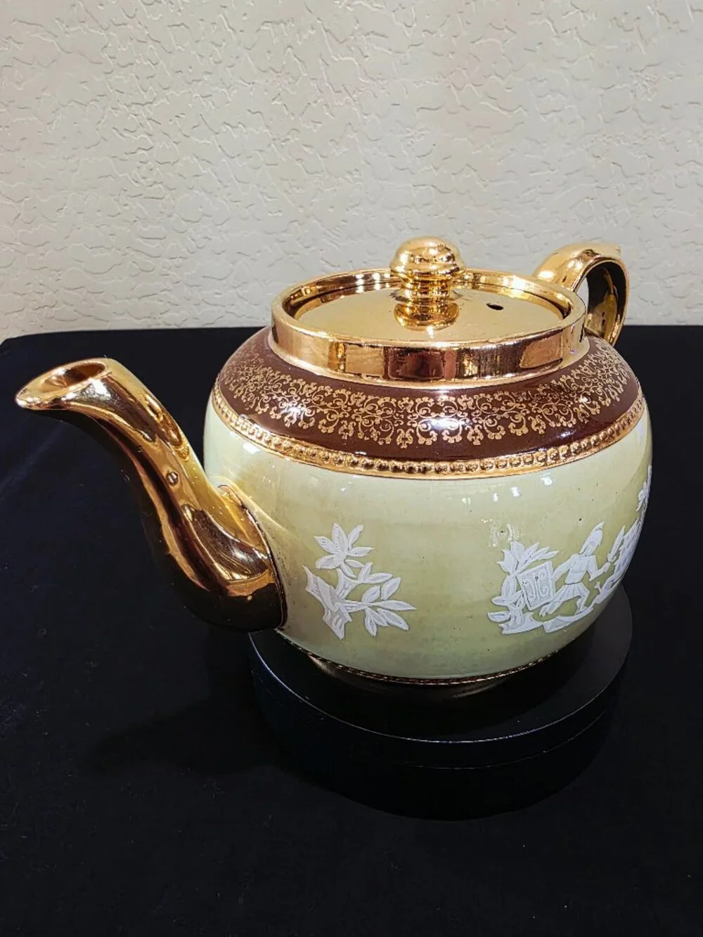 Vintage Teapot SUDLOW'S BURSLEM ENGLAND Green Gold Greek Mythology Porcleain
